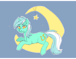 Size: 1666x1294 | Tagged: safe, artist:haruhi-il, lyra heartstrings, pony, unicorn, g4, crescent moon, female, moon, solo, stars, tangible heavenly object