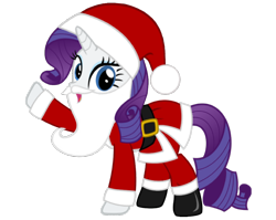 Size: 1024x814 | Tagged: artist needed, safe, rarity, pony, unicorn, g4, beard, belt, boots, christmas, clothes, costume, fake beard, female, hat, holiday, horn, looking at you, mare, open mouth, raised hoof, santa beard, santa claus, santa costume, santa hat, santa hooves, shoes, simple background, solo, transparent background, vector