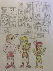 Size: 400x534 | Tagged: safe, artist:13mcjunkinm, apple bloom, applejack, big macintosh, equestria girls, g4, comic, exeron fighters, exeron gloves, martial arts kids, martial arts kids outfits, traditional art