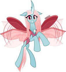 Size: 4000x4395 | Tagged: safe, alternate version, artist:orin331, ocellus, changedling, changeling, changeling queen, g4, absurd resolution, buzzing wings, cute, diaocelles, female, flapping wings, flying, grin, looking at you, older, older ocellus, queen ocellus, signature, simple background, smiling, smiling at you, solo, transparent background, vector, wings, 👒🕍ocellus