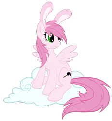 Size: 1712x1848 | Tagged: safe, artist:kerijiano, pegasus, pony, bunny ears, cloud, female, inkbunny, mare, ponified, simple background, sitting, smiling, solo, transparent background