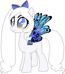 Size: 1633x1855 | Tagged: safe, artist:skulifuck, oc, oc only, pegasus, pony, amputee, artificial wings, augmented, bow, female, hair bow, mare, pegasus oc, prosthetic limb, prosthetic wing, prosthetics, simple background, smiling, solo, transparent background, wings