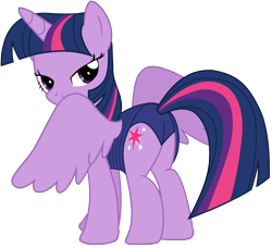Size: 7825x7137 | Tagged: safe, artist:ejlightning007arts, twilight sparkle, alicorn, pony, g4, absurd resolution, butt, clothes, cutie mark, equestria girls outfit, female, lidded eyes, looking back, plot, simple background, smiling, solo, swimsuit, transparent background, twibutt, twilight sparkle (alicorn), vector