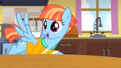 Size: 1280x720 | Tagged: safe, screencap, windy whistles, pegasus, pony, g4, parental glideance, clothes, female, flying, kitchen, solo