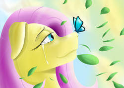 Size: 3541x2508 | Tagged: safe, artist:flaxen's art corner, fluttershy, butterfly, pegasus, pony, g4, crying, high res, sad, teary eyes