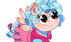 Size: 4000x2356 | Tagged: safe, artist:von babbitt, cozy glow, pegasus, pony, g4, alternate universe, clothes, commission, cozybetes, cute, fake horn, female, filly, simple background, solo, transparent background