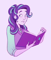 Size: 1127x1311 | Tagged: safe, artist:liviedoesart, starlight glimmer, equestria girls, g4, book, bust, clothes, female, purple background, shirt, simple background, solo, vest