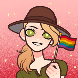 Size: 600x600 | Tagged: safe, artist:alohasushicore, part of a set, applejack, human, g4, female, hat, humanized, picrew, pride flag, solo