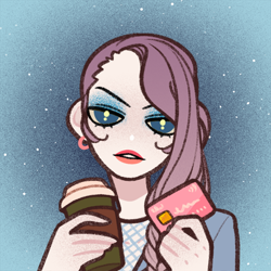 Size: 600x600 | Tagged: safe, artist:alohasushicore, part of a set, rarity, human, g4, coffee, coffee cup, credit card, cup, female, food, humanized, latte, looking at you, picrew, solo