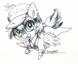 Size: 1280x1046 | Tagged: safe, artist:swaybat, oc, oc only, pegasus, pony, chibi, female, hat, mare, sketch, solo