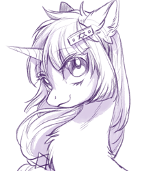 Size: 1577x1711 | Tagged: safe, artist:swaybat, oc, oc only, pony, unicorn, bust, female, hairpin, long hair, mare, monochrome, portrait, sketch, solo, star of david