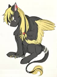 Size: 2605x3460 | Tagged: safe, artist:swaybat, oc, oc only, hippogriff, pony, high res, hippogriff oc, long hair, male, simple background, solo, white background