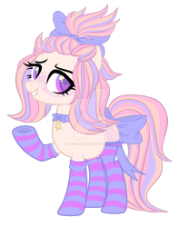 Size: 1280x1620 | Tagged: safe, artist:magicdarkart, earth pony, pony, bow, clothes, deviantart watermark, female, hair bow, mare, obtrusive watermark, simple background, socks, solo, striped socks, tail bow, transparent background, watermark
