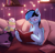 Size: 700x675 | Tagged: safe, artist:arthoof, oc, oc only, oc:icylightning, pegasus, pony, bed, book, female, headphones, mare, moon, plushie, reading, shark plushie, solo, stars, string lights