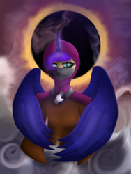 Size: 768x1024 | Tagged: safe, artist:lunatia_elsa, nightmare moon, princess luna, alicorn, human, g4, angry, dark, digital art, eclipse, moon