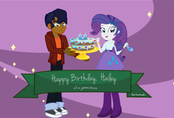 Size: 1280x871 | Tagged: safe, artist:hectorcabz, artist:jammintune, capper dapperpaws, rarity, equestria girls, g4, birthday, birthday cake, cake, capperity, equestria girls-ified, female, food, male, shipping, straight