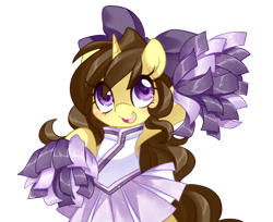 Size: 1226x1000 | Tagged: safe, artist:loyaldis, oc, oc only, oc:astral flare, pony, unicorn, adorable face, bow, cheerleader, cheerleader outfit, clothes, cute, excited, happy, heart eyes, ocbetes, pom pom, uniform, wingding eyes