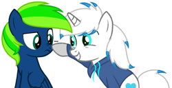 Size: 793x406 | Tagged: artist needed, source needed, useless source url, safe, oc, oc only, oc:green cooler, oc:justin delepaz, pegasus, pony, unicorn, base used, boop