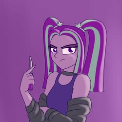 Size: 2250x2250 | Tagged: safe, artist:suchosophie, aria blaze, equestria girls, g4, angry, choker, clothes, female, frown, high res, hoodie, knife, lidded eyes, solo