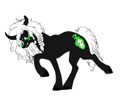 Size: 1536x1294 | Tagged: safe, artist:empressspacegoat, oc, oc only, oc:mortis, pony, unicorn, curved horn, female, horn, mare, raised hoof, scowl, simple background, solo, transparent background