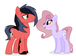 Size: 1200x895 | Tagged: safe, artist:chao-xing, edit, oc, oc only, oc:dolly vite, oc:pete(mr.smokey), earth pony, pony, base used, blushing, female, male, mare, oc x oc, shipping, simple background, smiling, stallion, transparent background
