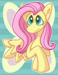 Size: 2000x2564 | Tagged: safe, artist:onyxmonarchy, fluttershy, butterfly, pegasus, pony, g4, bust, crossed hooves, female, high res, mare, portrait, sidemouth, smiling, solo, spread wings, three quarter view, wings