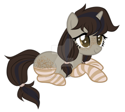 Size: 1280x1144 | Tagged: safe, artist:magicdarkart, oc, oc only, pony, unicorn, body freckles, clothes, deviantart watermark, female, freckles, mare, obtrusive watermark, prone, simple background, socks, solo, striped socks, transparent background, watermark