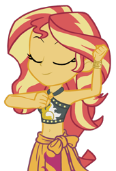 Size: 1280x1881 | Tagged: safe, artist:optimusv42, sunset shimmer, equestria girls, g4, beach, bikini, chest pounding, clothes, midriff, simple background, sleeveless, summer, swimsuit, transparent background