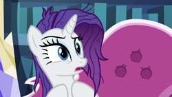 Size: 1920x1080 | Tagged: safe, screencap, rarity, pony, unicorn, dragon dropped, g4, fainting couch, female, library, mare, messy mane, solo, twilight's castle, twilight's castle library