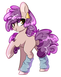 Size: 937x1172 | Tagged: safe, artist:cloud-fly, oc, oc only, oc:diamond dancer, earth pony, pony, ear piercing, earring, eye clipping through hair, featureless crotch, female, freckles, jewelry, leg warmers, looking at you, looking back, looking back at you, mare, piercing, raised hoof, simple background, solo, transparent background