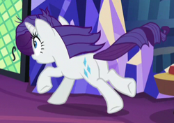 Size: 357x251 | Tagged: safe, screencap, rarity, pony, unicorn, dragon dropped, g4, butt, cropped, female, library, mare, messy mane, plot, solo, twilight's castle, twilight's castle library
