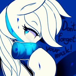 Size: 3600x3600 | Tagged: safe, artist:maren, rainbow dash, pony, g4, coronavirus, covid-19, dialogue, half-face respirator, high res, limited palette, mask, ppe, solo