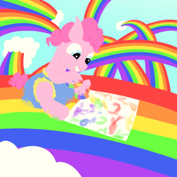 Size: 1280x1280 | Tagged: safe, alternate version, artist:m3g4p0n1, pinkie pie, earth pony, pony, g4, diaper, female, filly, filly pinkie pie, foal, hoof painting, lineless, painting, rainbow, solo, younger