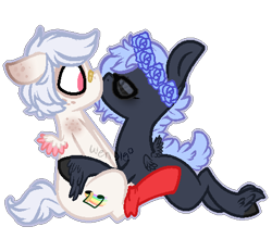 Size: 467x411 | Tagged: safe, artist:skulifuck, oc, oc only, oc:skate beat, oc:soft sighs, pegasus, pony, base used, clothes, eyes closed, floral head wreath, flower, hoof fluff, kissing, oc x oc, pegasus oc, shipping, simple background, sitting, socks, transparent background, wide eyes, wings