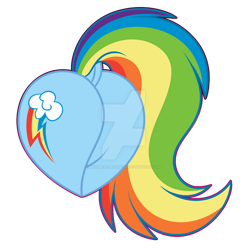 Size: 1600x1620 | Tagged: safe, artist:thehaywaiianhorse, rainbow dash, pegasus, pony, g4, butt, butt only, cutie mark, deviantart watermark, dock, featureless crotch, female, heart butt, mare, obtrusive watermark, plot, rainbutt dash, rear view, simple background, solo, tail, tail aside, transparent background, watermark