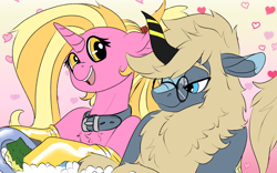Size: 1920x1200 | Tagged: safe, artist:brainiac, derpibooru exclusive, luster dawn, oc, oc:solstice dream, kirin, unicorn, bedroom eyes, canon x oc, clothes, collar, cute, dishwashing, female, glasses, gloves, housewife, kirin oc, lusterbetes, male, mare, pet play, shipping, solster, sponge, stallion, story included, straight