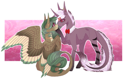 Size: 1596x1014 | Tagged: safe, artist:luuny-luna, oc, oc only, oc:kani, oc:luna wolf, pegasus, pony, bowtie, colored wings, female, male, mare, multicolored wings, simple background, stallion, transparent background, wings