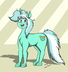 Size: 1444x1537 | Tagged: safe, artist:sailoranna, lyra heartstrings, pony, unicorn, g4, chest fluff, female, looking at you, mare, open mouth, simple background, solo