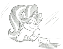 Size: 1180x914 | Tagged: safe, artist:smashedatoms, starlight glimmer, pony, unicorn, g4, exploitable meme, female, meme, monochrome, pure unfiltered evil, smiling, smirk, solo, spilled milk, traditional art