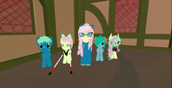 Size: 1488x768 | Tagged: safe, alternate version, artist:melimoo2000, fluttershy, oc, oc:aqua blitz, oc:flash stinger, oc:melody breeze stinger, oc:static ocean stinger, bat pony, pegasus, pony, g4, 3d, alternate hairstyle, alternate universe, bandaid, bat pony oc, bat wings, blind, blind pony, bow, braid, children, clothes, collar, colt, female, filly, folded wings, freckles, glasses, hair bow, hoodie, house, long hair, long mane, long tail, looking at you, male, mare, messy mane, mother, mother and child, mother and daughter, mother and son, offspring, pacifier, parent:fluttershy, parent:sky stinger, parents:fluttersky, second life, shawl, socks, standing, sweater, thigh highs, tied mane, wings