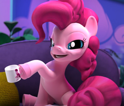 Size: 882x756 | Tagged: safe, screencap, pinkie pie, earth pony, pony, g4, hello pinkie pie, coffee mug, cropped, dexterous hooves, faic, female, great moments in animation, hoof hold, meme, mug, solo, trollface