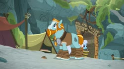 Size: 1280x720 | Tagged: safe, screencap, rockhoof, earth pony, pony, a rockhoof and a hard place, g4, beard, braid, clothes, facial hair, male, solo, stallion