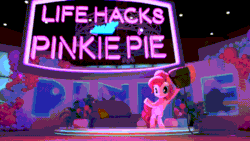 Size: 800x450 | Tagged: safe, screencap, pinkie pie, earth pony, pony, g4, hello pinkie pie, 3d, animated, bipedal, female, gif, mare, neon, neon sign, pinkie being pinkie, pinkie physics, solo