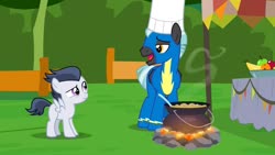 Size: 1280x720 | Tagged: safe, screencap, rumble, thunderlane, pegasus, pony, g4, marks and recreation, brothers, cauldron, chef's hat, clothes, folded wings, hat, male, siblings, stallion, uniform, wings, wonderbolts, wonderbolts uniform