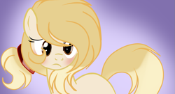 Size: 1001x539 | Tagged: safe, artist:applerougi, oc, oc only, oc:cremita, earth pony, pony, blushing, female, mare, solo