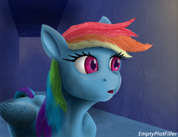 Size: 1280x989 | Tagged: safe, artist:emptyplotfiller, rainbow dash, pegasus, pony, fanfic:crossing the trixie bridge, g4, female, open mouth, solo