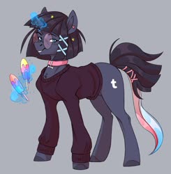 Size: 2464x2516 | Tagged: safe, artist:1an1, pony, unicorn, clothes, ear piercing, earring, female, food, glasses, high res, jewelry, looking at you, magic, mare, piercing, ponified, popsicle, simple background, smiling, solo, sweater, telekinesis, tumblr
