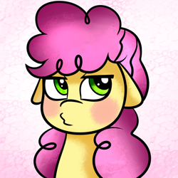 Size: 912x912 | Tagged: safe, artist:claribell3, li'l cheese, earth pony, pony, g4, the last problem, angry, blushing, bust, colt, cute, ears back, li'l cuteese, madorable, male, solo