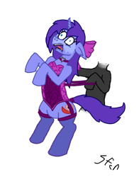 Size: 525x669 | Tagged: safe, artist:sufficient, oc, oc only, oc:seafood dinner, pony, unicorn, asphyxiation, bow, choker, clothes, corset, female, garter belt, lingerie, pain, shrunken pupils, simple background, stockings, suffocating, tail wrap, thigh highs, this will end in death, this will end in tears, this will end in tears and/or death, tight clothing, transparent background