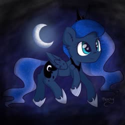 Size: 640x640 | Tagged: safe, artist:peachy-pony, princess luna, alicorn, pony, g4, cheek fluff, crescent moon, cute, ear fluff, female, heart eyes, lunabetes, mare, moon, solo, wingding eyes